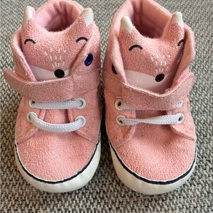 Pink Suede Baby Shoes with Fox Design